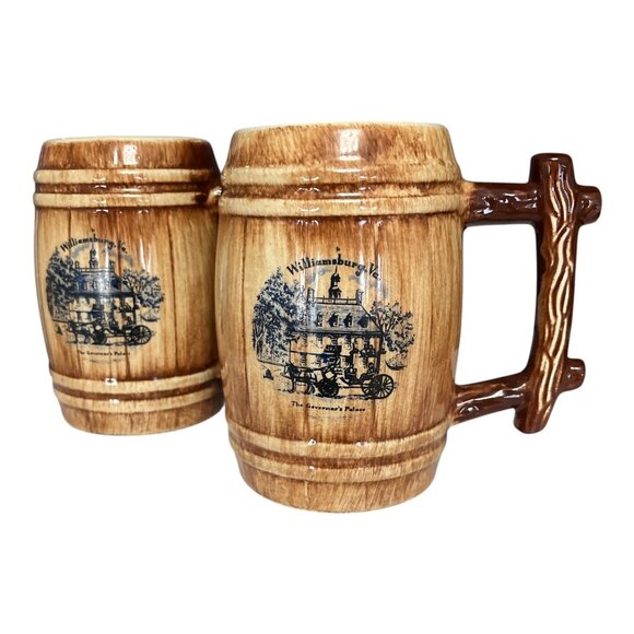 Pair of Vintage Williamsburg VA Barrel Mugs – The Governor's Palace Souvenir, Ma - Picture 1 of 6